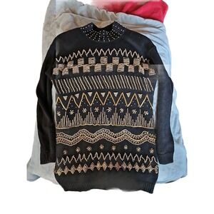 Vintage Victoria Jones Petites Pullover Sweater Black/Gold Details Size PS